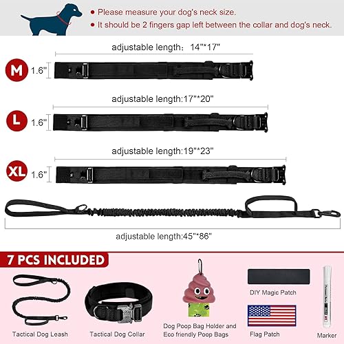 Miniatura 7 de Juego táctico de collar y correa para perro con dispensador de bolsas de excremento de perro, correa táctica elástica para perro y collar para