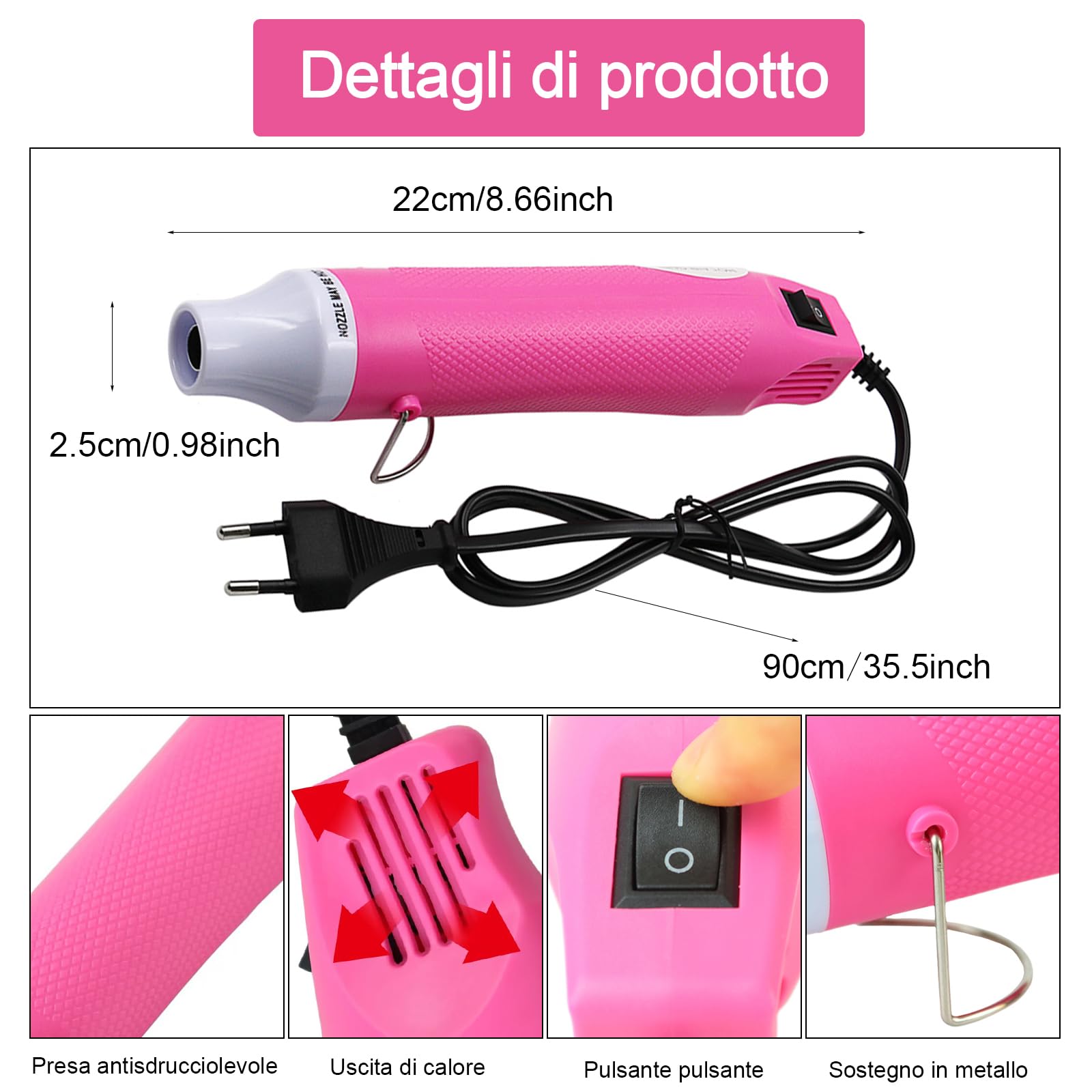 Pistola Termica,Pistola Aria Calda Professionale 300W,Pistola Termica Elettrica Portatile,per Goffratura Artigianale,Tubi Termorestringenti,Asciugatura Vernice,Argilla,Timbri in Gomma（Rosa）