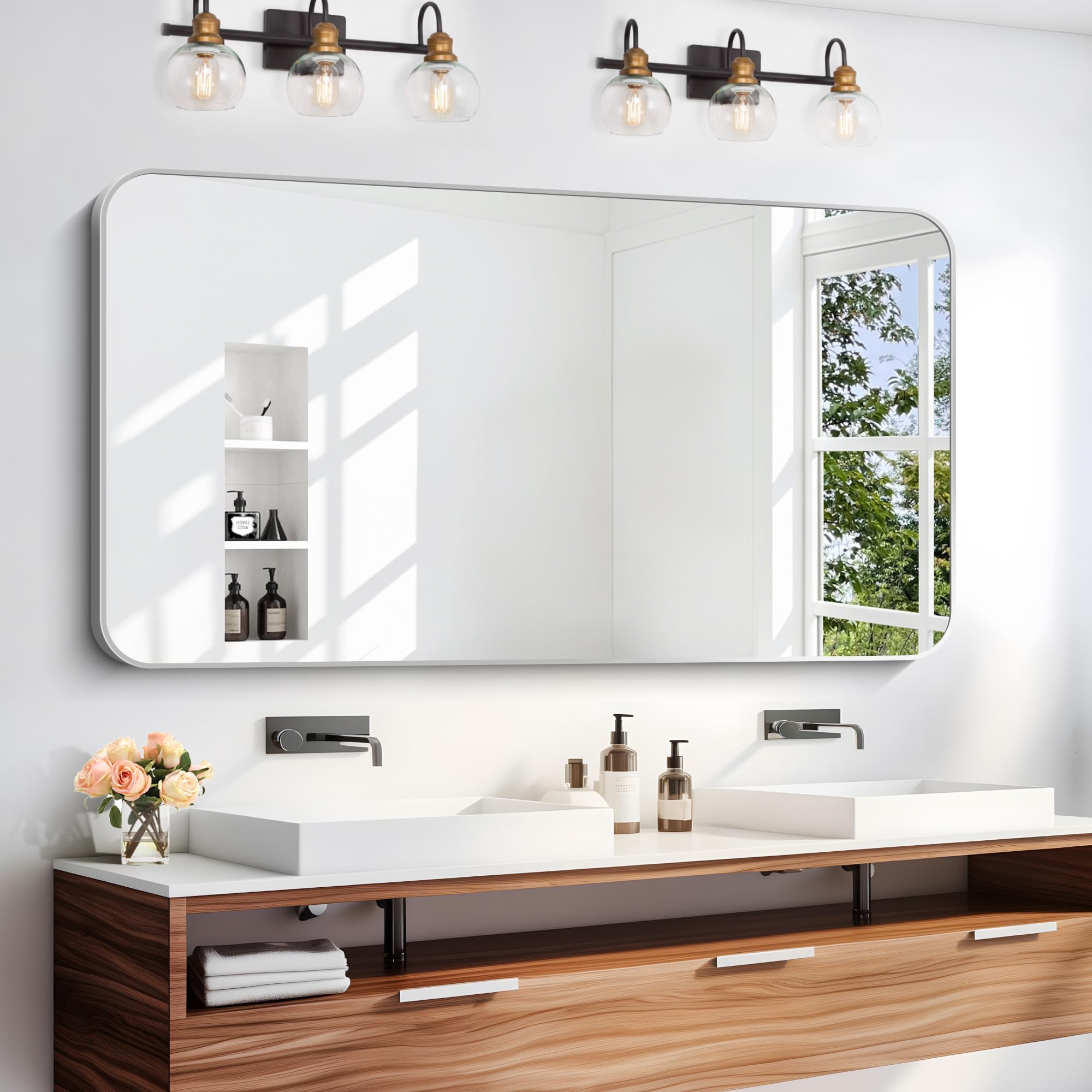 DESBING 24" x 48"Bathroom Mirror, Sliver Wall Mirror with Metal Frame, Decorative Rectangular Vanity Mirror for Bedroom Bathroom Living Room Entryway (Horizontal/Vertical)