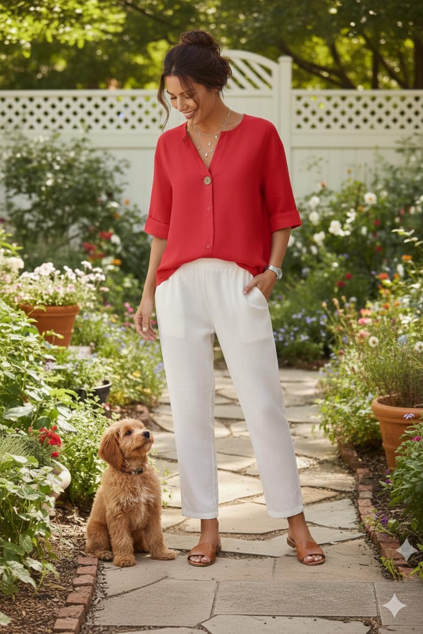 Summer Shirts for Women Button V Neck Blouses 2026 Short Sleeves Dressy Casual Tunic Tops - Image 3