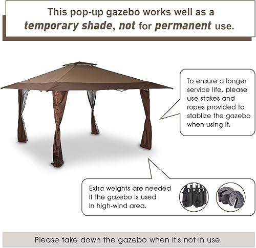 Miniatura 5 de Sophia & William Gazebo plegable de 13 x 13 pies con bolsa con ruedas, color marrón