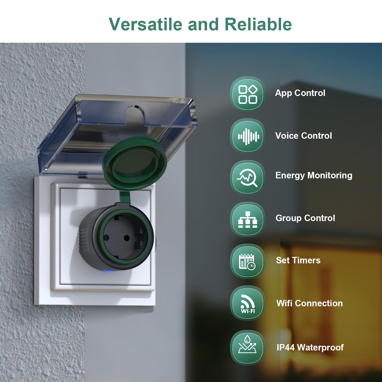 EIGHTREE Presa Smart WLAN Esterna, Impermeabile IP44, con Misurazione dell'Energia, Compatibile con Alexa, SmartThings e Google Home, Funzione di Timer, Telecomando e Controllo Vocale