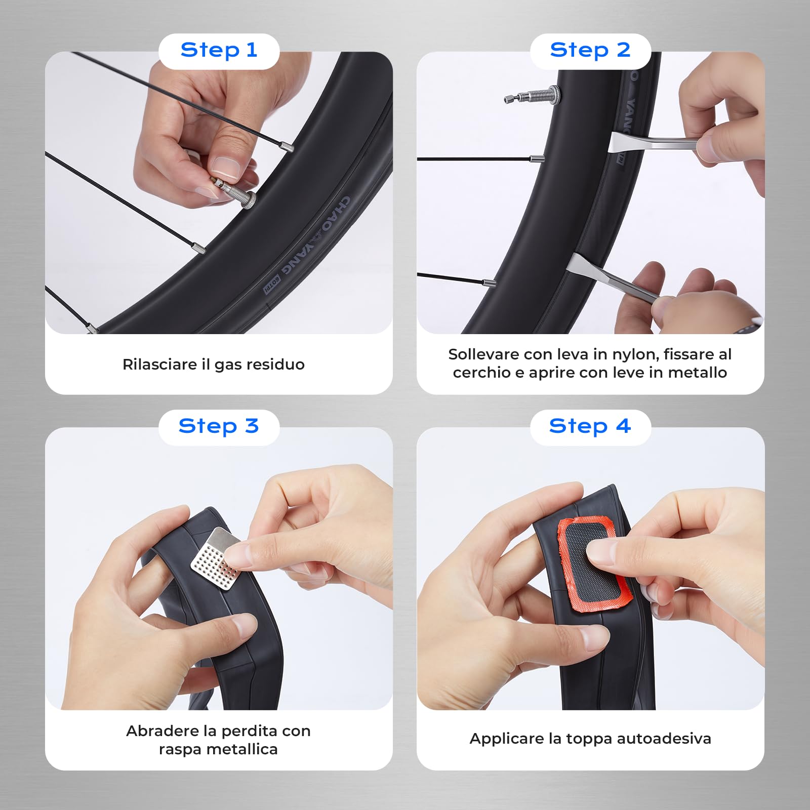 Kit Riparazione Velo, Kit Strumenti Bicicletta, Strumento Multifunzione 16 in 1, Kit di Foratura Velo con 3 Leva Pneumatico Velo, Rustine Velo Accesorio per Bicicletta, MTB Ciclismo