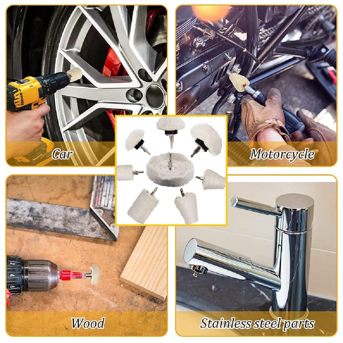 Polierscheibe für Bohrer, 8-teiliges Polierscheiben-Set, weiß, scheibenförmiges Polierwerkzeug mit 1/4-Zoll-Griff für Metall, Kunststoff, Keramik, Glas, Holz, Maschinenschmuck usw