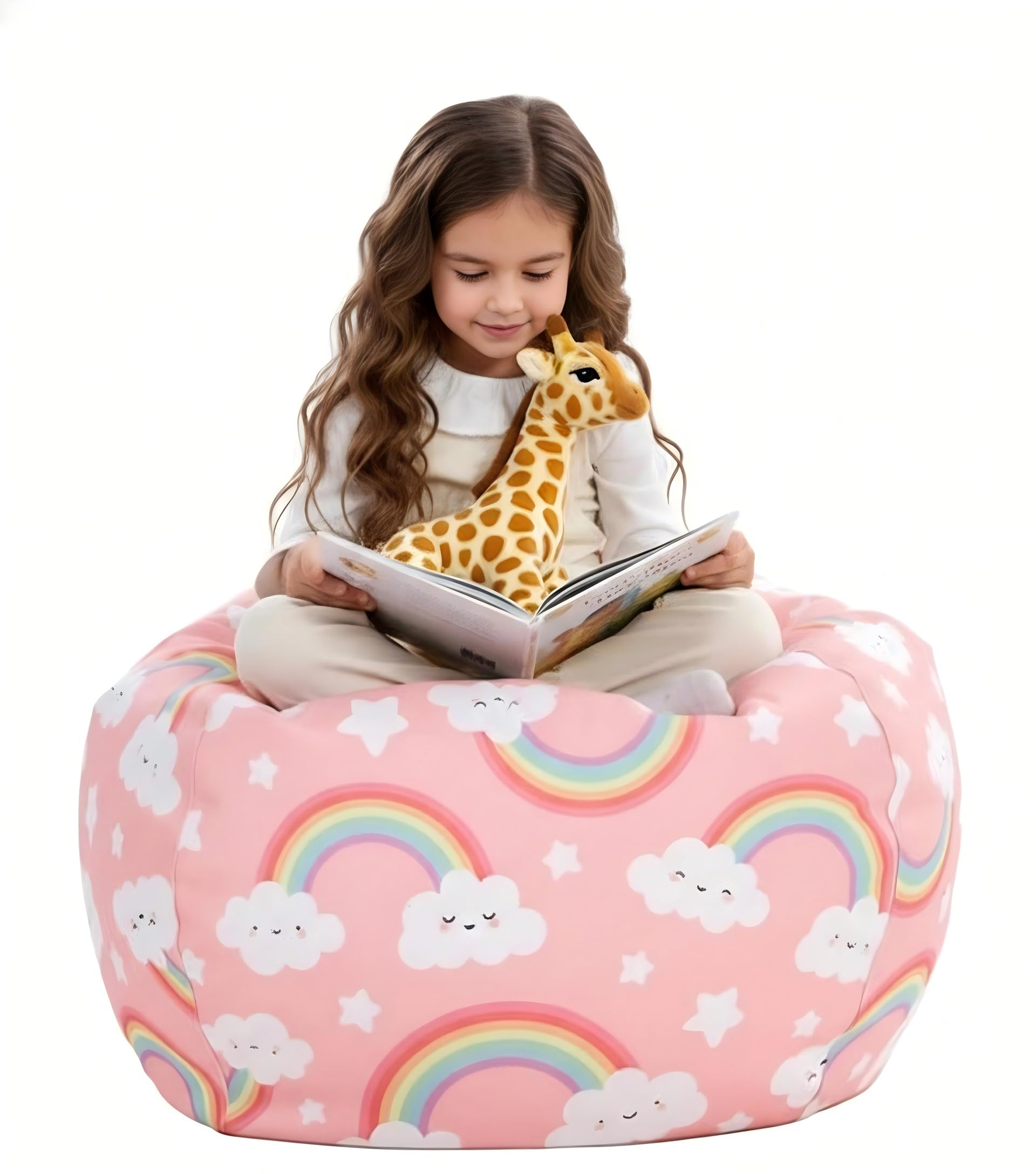 Nobildonna Stuffed Animal Storage Bean Bag Chair Cover Only for Kids Girls Toddler, Large Beanbag Chair Without Filling for Organizing Children Soft