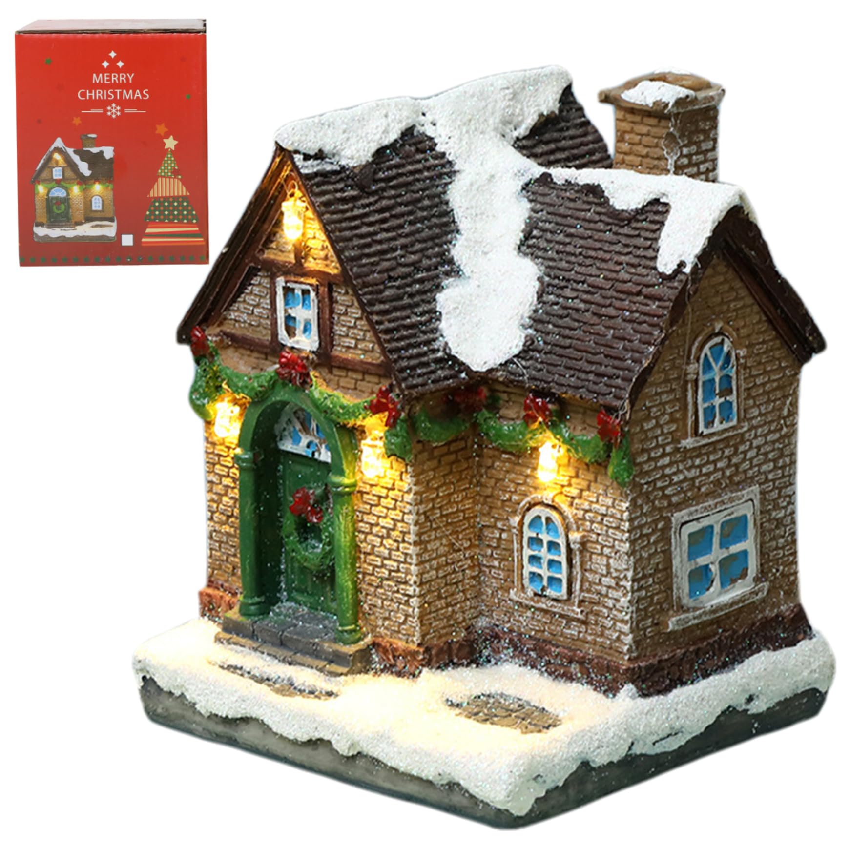 Peosaard 1Pcs Christmas House, Christmas Village Houses With Led Light 3X3x4 Inch Adorable House Battery Operated Town For Xmas Indoor Party Birthday, Village Houses