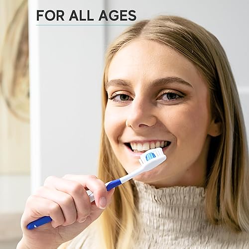 Miniatura 6 de Paquete de 4 cepillos de dientes para adultos  Cepillos de dientes de cerdas medianas envueltos individualmente con fundas  Azul  Cuidado dental