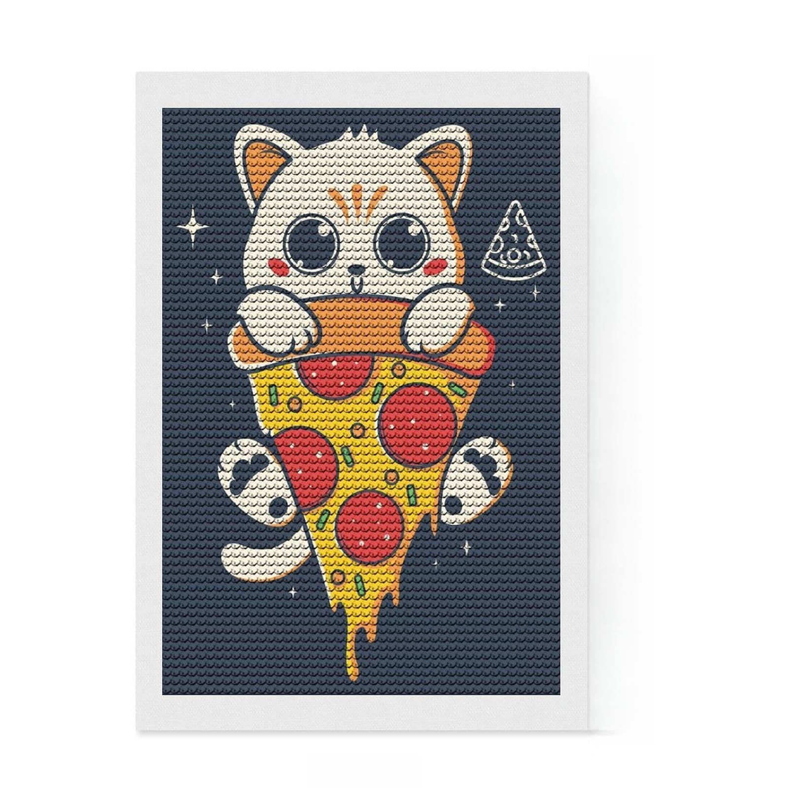 Junmoney Pizzacat Round Drill Diamond Painting 8"x12", for Teens, Farmhouse Decor, Pleasing Wall Art Project, Festive Craft Gift