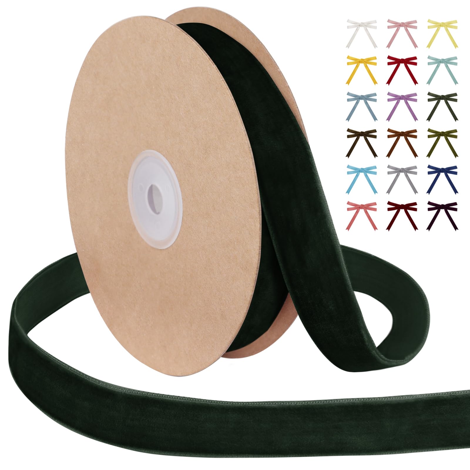Uiopa Dark Green Velvet Ribbon, 25mm x 9m Single Face Wrapping Ribbon, Vintage Velvet Ribbons for Gift Wrapping, Wreaths, Wedding, Party, Home Decor, DIY Crafts