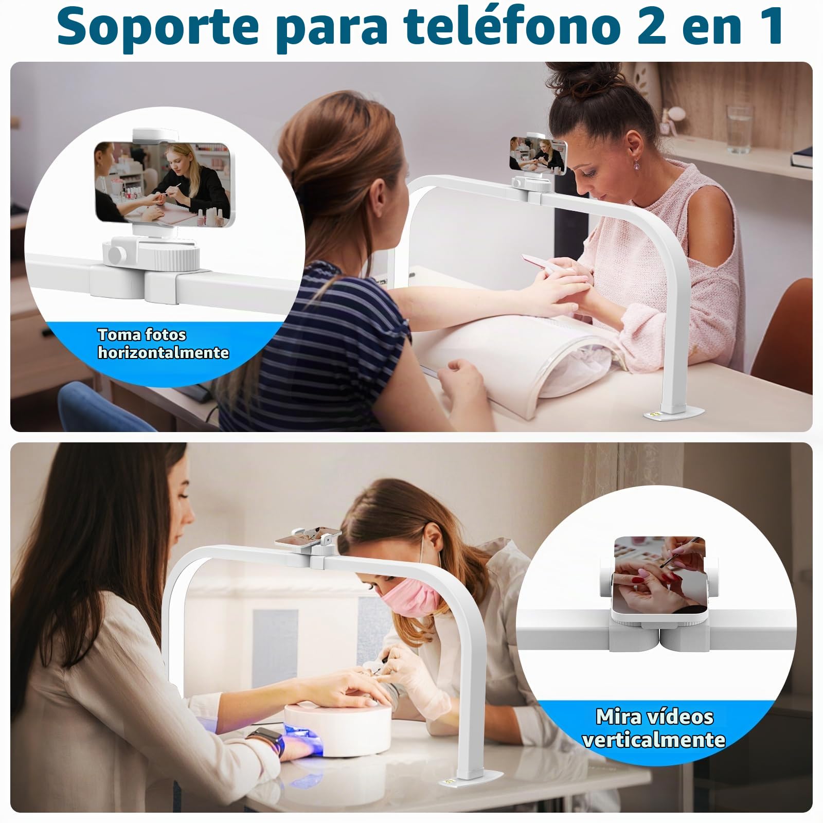 CGBE LED Lámpara Media Luna Manicura Plegable para Técnico de Uñas - Negro | Lámpara de Mesa para Uñas - 3 Modos 10 Brillos - Regulable Luz con Soporte para Teléfono para Manicura Tatuaje Manualidad