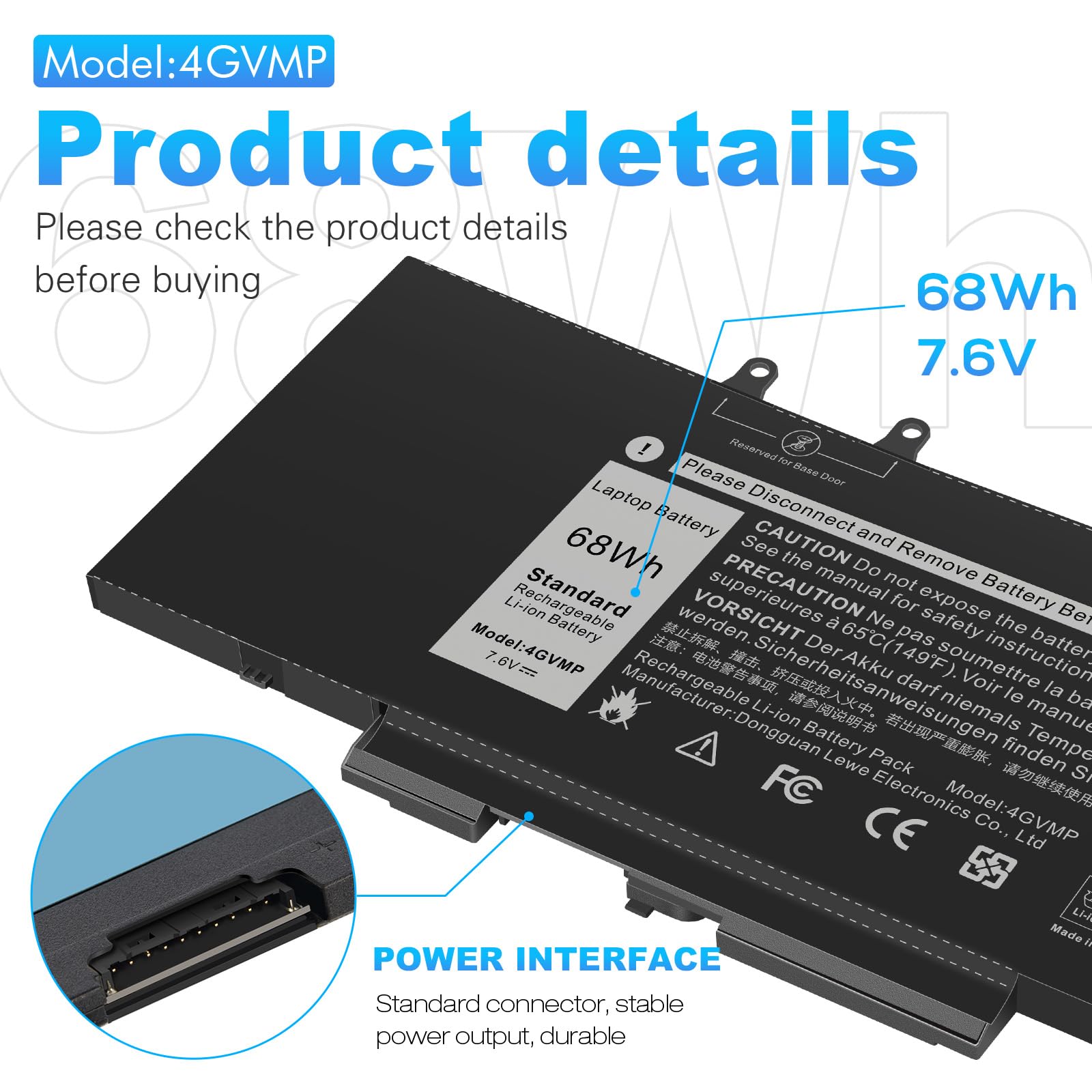 ASUNCELL 7.6V/68Wh 4GVMP Batterie d'ordinateur Portable pour Dell Latitude 5400 E5400 5500 E5500, Precision 3540 M3540, Inspiron 7590 7591 7791 2-in-1 Series, 4GVMP 1V1XF R8D7N 9JRYT RF7WM