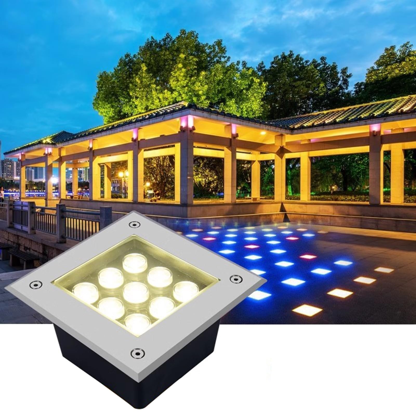 Square Recessed Ground Light - Ground LED Landscape Lights, 85-265V Outdoor Buried Lights, IP66 Waterproof Garden Landscape Lights, For Patio, Pathway, Driveway, Lawn Buried Lights(Warm white light,3W
