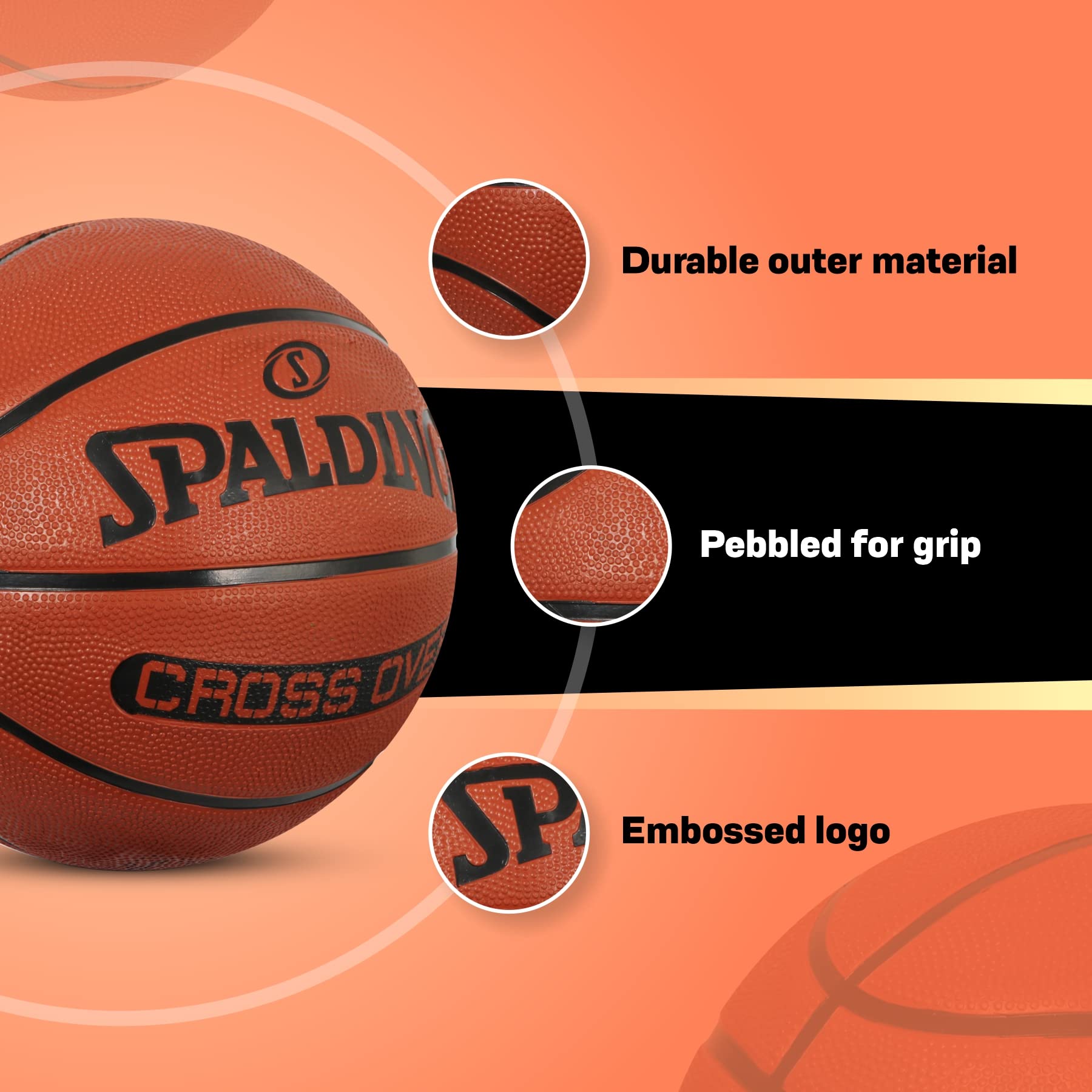 Spalding Crossover Rubber Moulded Indoor/Outdoor Basketball With Rubber Bladder, Brick, Size: 6 (Suitable for Practice/Match/Training) + Free Air Needle 1