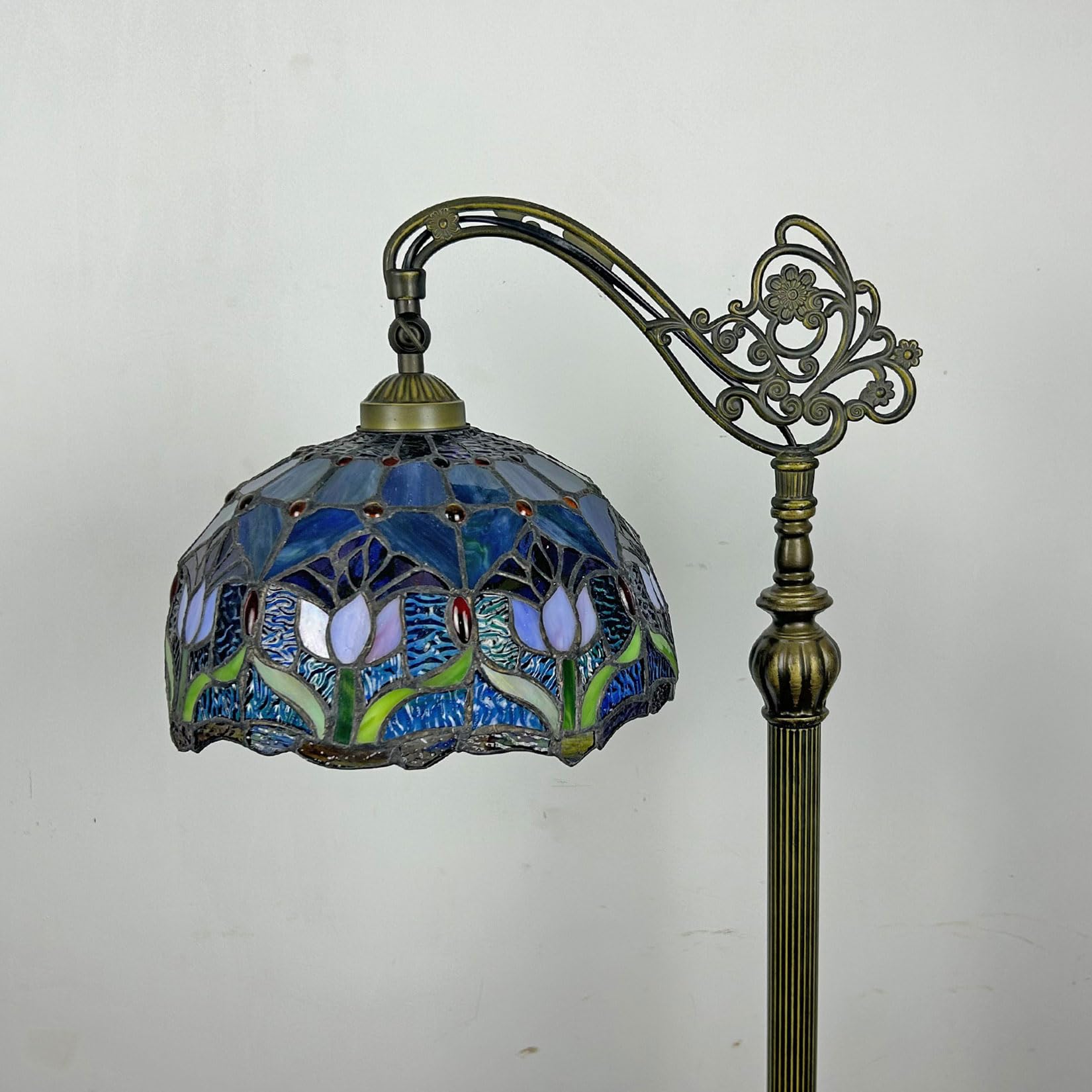 Lampa podłogowa w stylu Tiffany, witraż, łukowa, tulipan, 12x18x63 cale, regulowana, narożna, do czytania, dekoracja sypialni, salonu, niebieski, niebieski, niebieski，Blue
