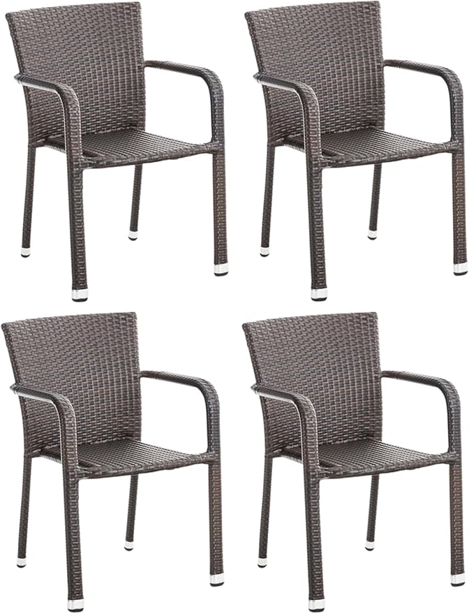 CLP Polyrattan Gartenstühle Leonie - 4er Set Stapelstühle Braun