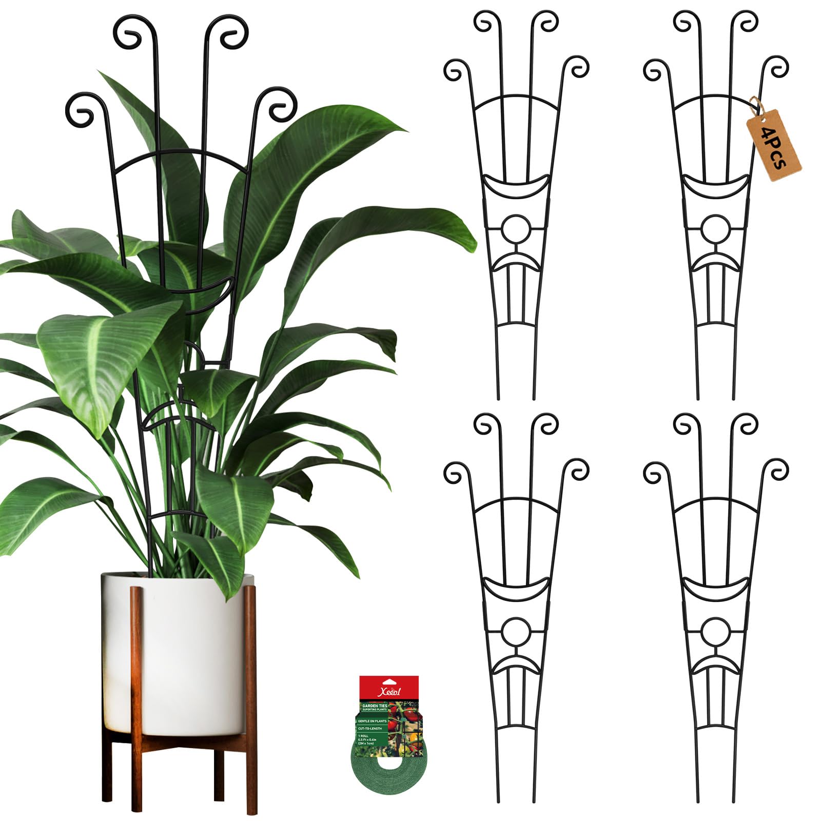 32.6in Plant Trellis for Climbing Plants Indoor, Expandable Large Metal Trellis for Potted Plants, Heavy-Duty Tall Pothos Plant Climber Support for Ivy Pothos Hoya Monstera, 4P