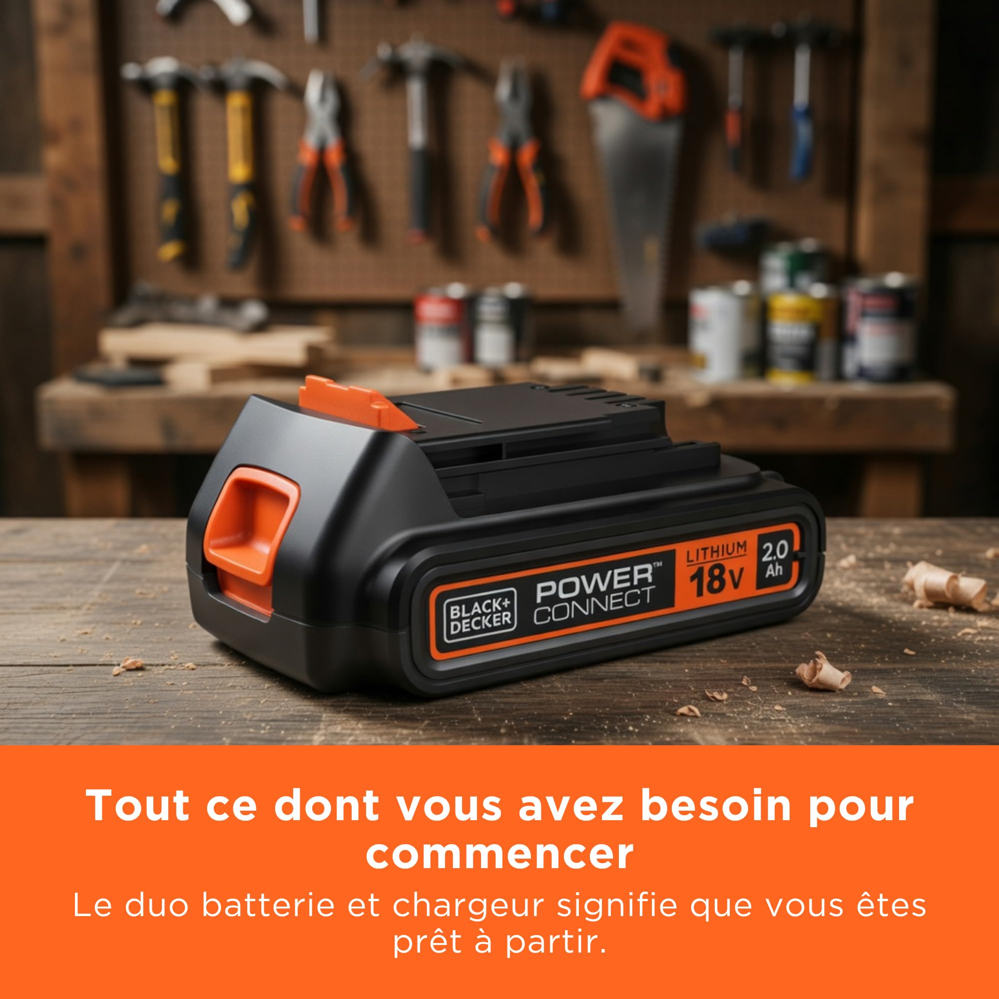 Black+Decker Kit de Démarrage Powerconnect 18 V avec Batterie 2, 0 Ah et Chargeur Rapide 2 A, BDC2A20-QW