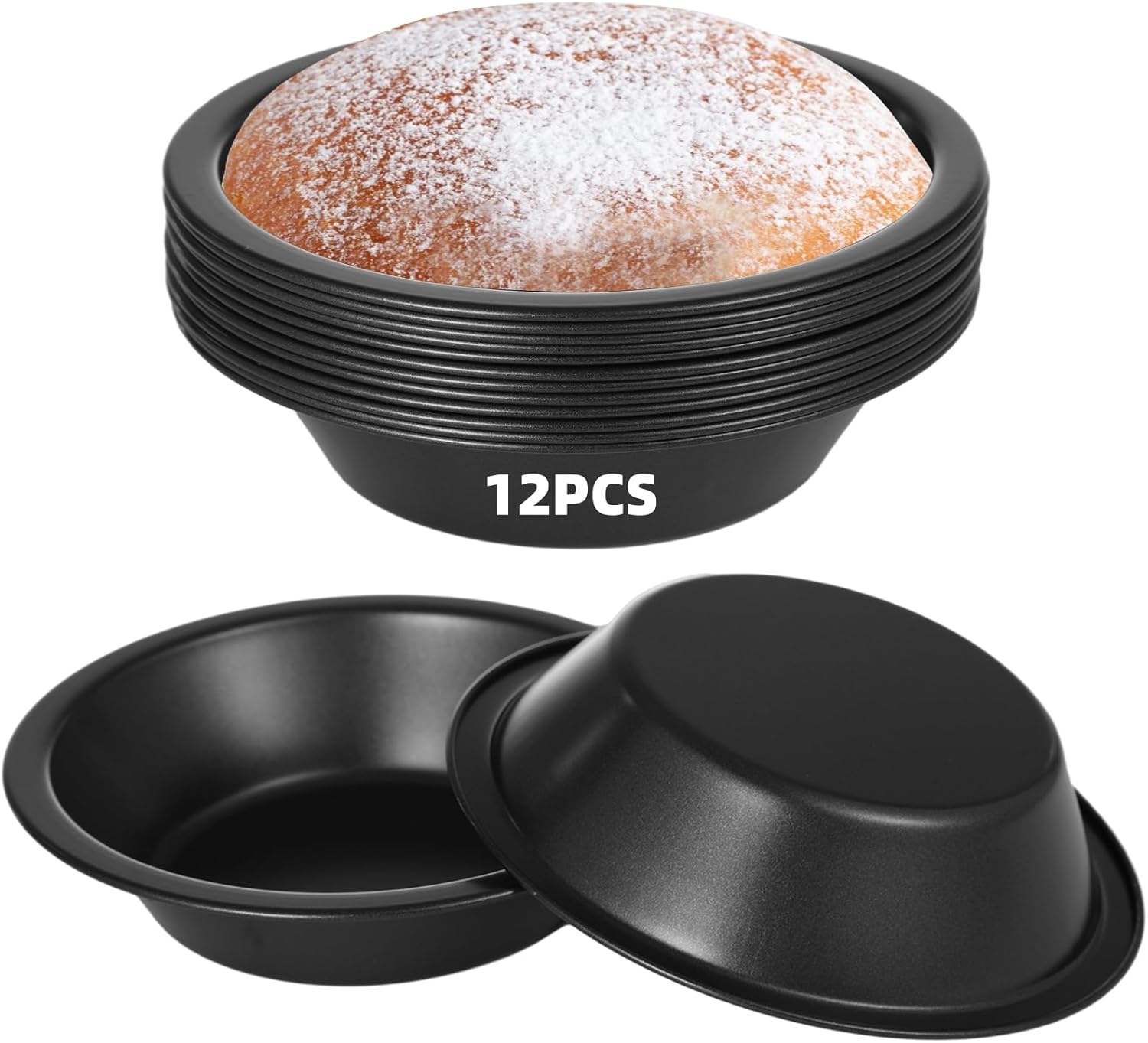 Set of 12 Nonstick Carbon Steel Mini Pie Pans, 5-Inch Round Molds for Baking Quiches, Pies, Cakes, and Muffins