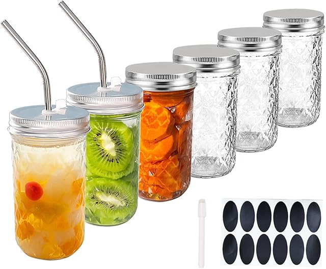 YBCPACK 6 Pack Glass Canning Jars with Lids, 12oz/375ml Mason Jars with Regular Mouth, Preserving Jars for Overnight Oats, Homemade Jams, pickles, chutneys and preserves