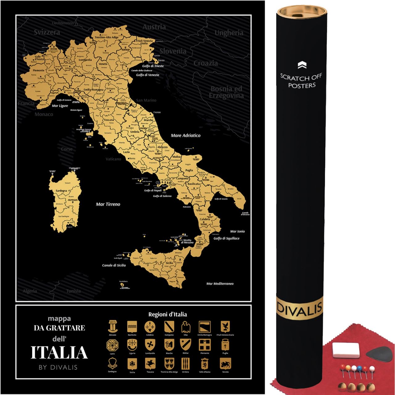 Einfach zu Rahmende Italien Rubbelkarte - Rubbel-Wandkarte von Italien - Rubbel-Reisekarte Wandkarte - Rubbel-Reiseposter - Scratch off Italy Map - Scratchable Poster