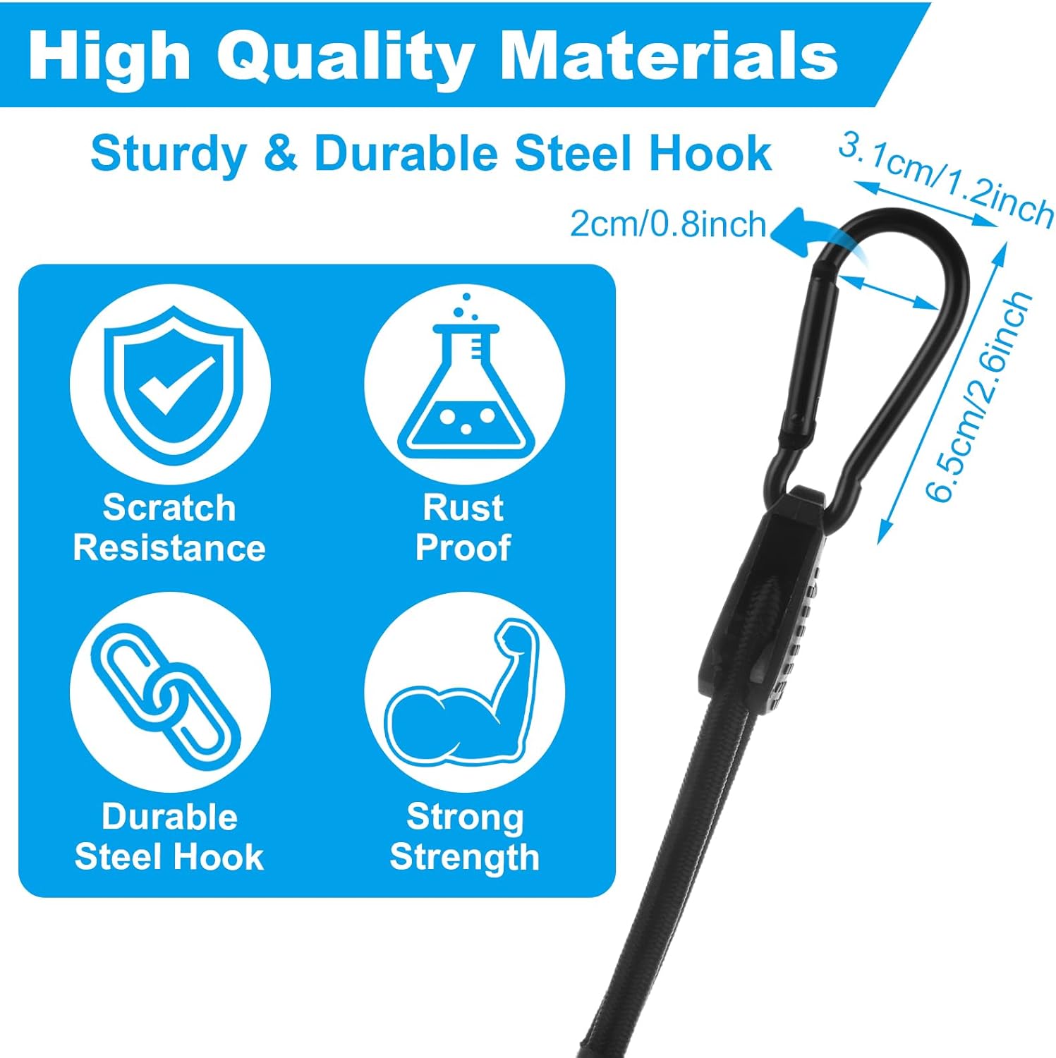 QTLCOHD 10 Pcs 48 Inch Adjustable Bungee Cords with Carabiner Hooks, Heavy Duty Outdoor Black Bungee Straps with UV-Resistance & Strong Elasticity for Cargo, Bike Rack, Luggage, Carts, Truck, etc
