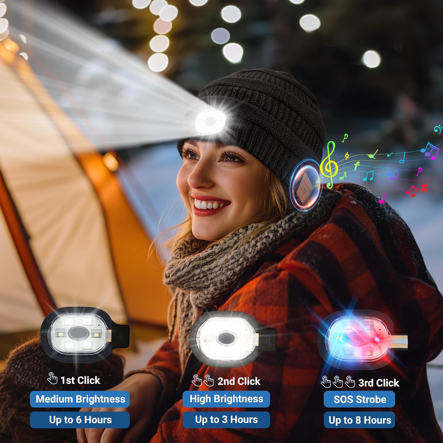 Rotibox Bluetooth Beanie Hat with Light, Music Knit Hat with Headphones for Outdoor Sports,Gifts for Men, Stocking Stuffers for Men - Image 2