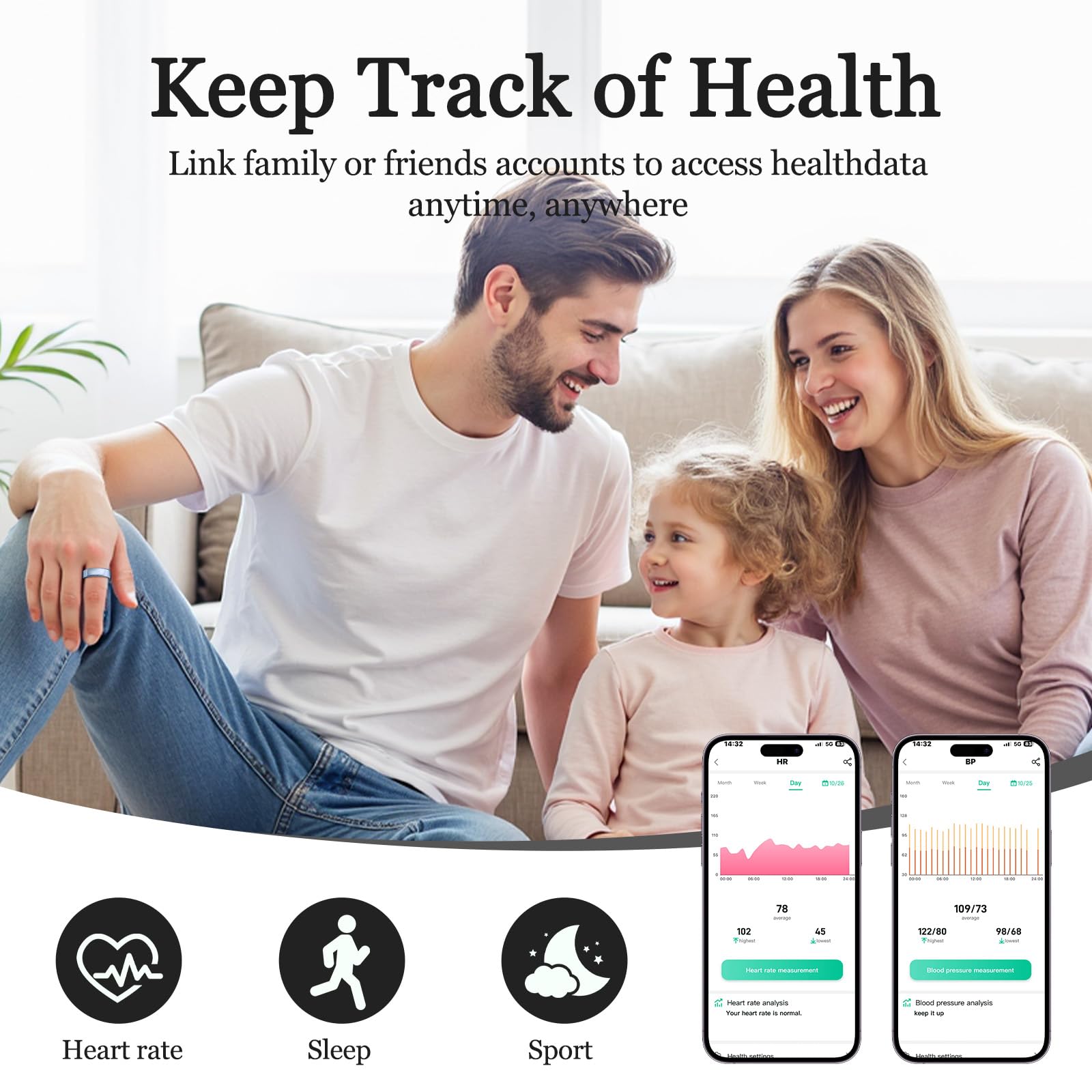 Anillo inteligente para mujeres y hombres, anillo de seguimiento de salud con frecuencia cardíaca, oxígeno en sangre, presión arterial, anillo de fitness impermeable IP68, rastreador de sueño para