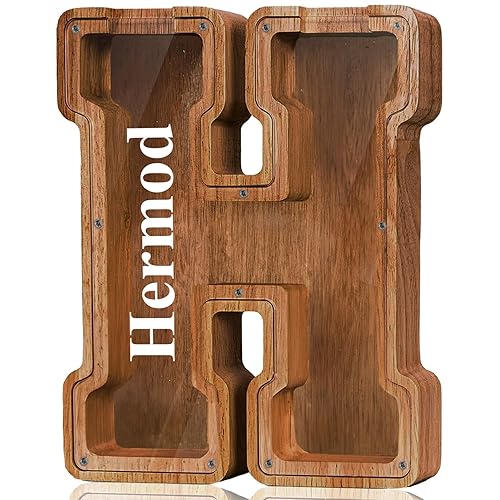 Vista 51 de Customized Name Large Wooden Piggy Bank for Boys Girls Alphabets Letter A-Z Coins Bills Money Change Bank Box Initial on Clear Cover