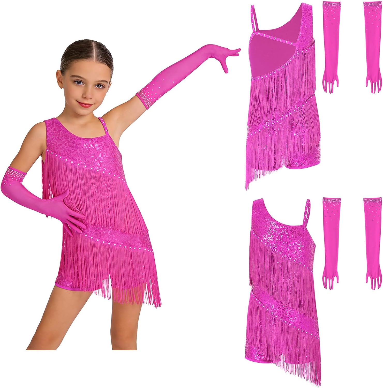 Hansber Latin Dance Costumes for Kids Hip-hop Stage Performance Sequin Embellishment Rhinestone Detail