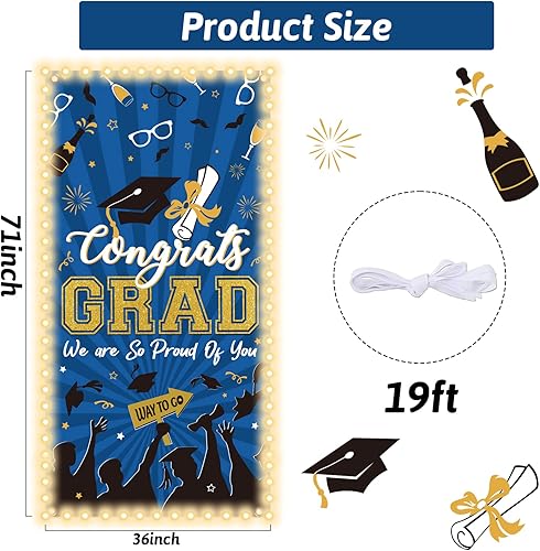 Miniatura 2 de Cartel de graduación 2023 con tiras de luz LED, decoración de Congrats Grad, fiesta, puerta, pancarta de graduación para puerta de puerta de
