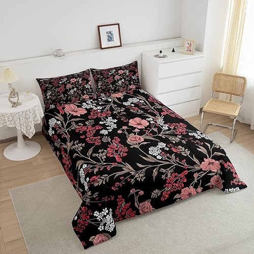 Miniatura 3 de Erosebridal Juego de edredón de flores tamaño individual, ropa de cama floral roja para el día de San Valentín para mujeres y niñas, juegos de