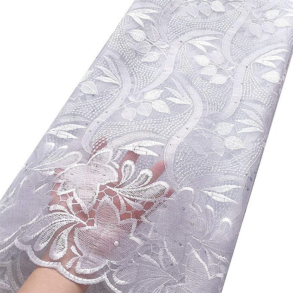 WorthSJLH African Lace 2019 Guipure Cord Nigerian Lace Fabric Wedding French Tulle Net Lace Fabric for Dress J842 (White)