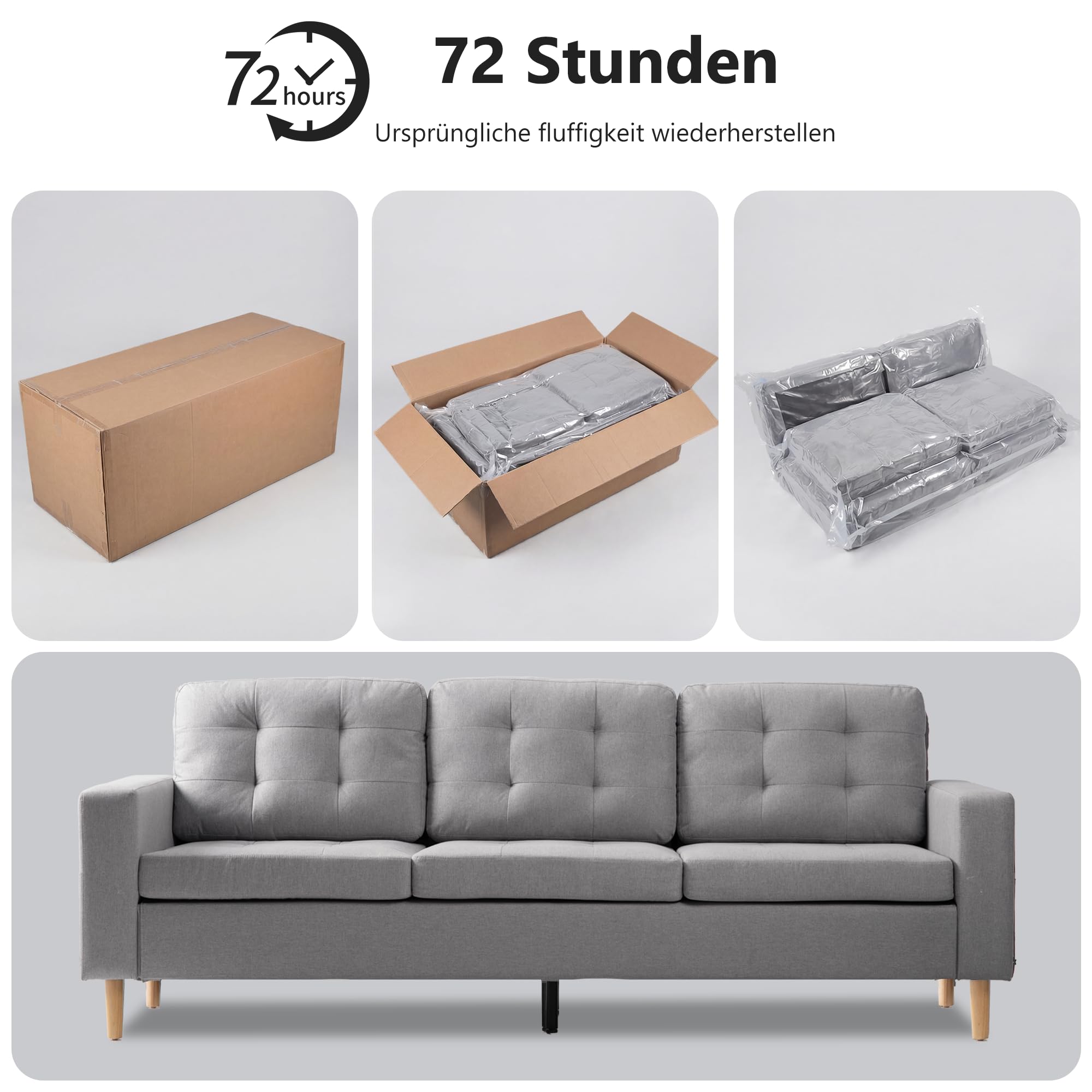 ROCSUMOO Sofa 3 Sitzer, 238cm 3 Seat Sofa, 3er Couch (Hellgrau)
