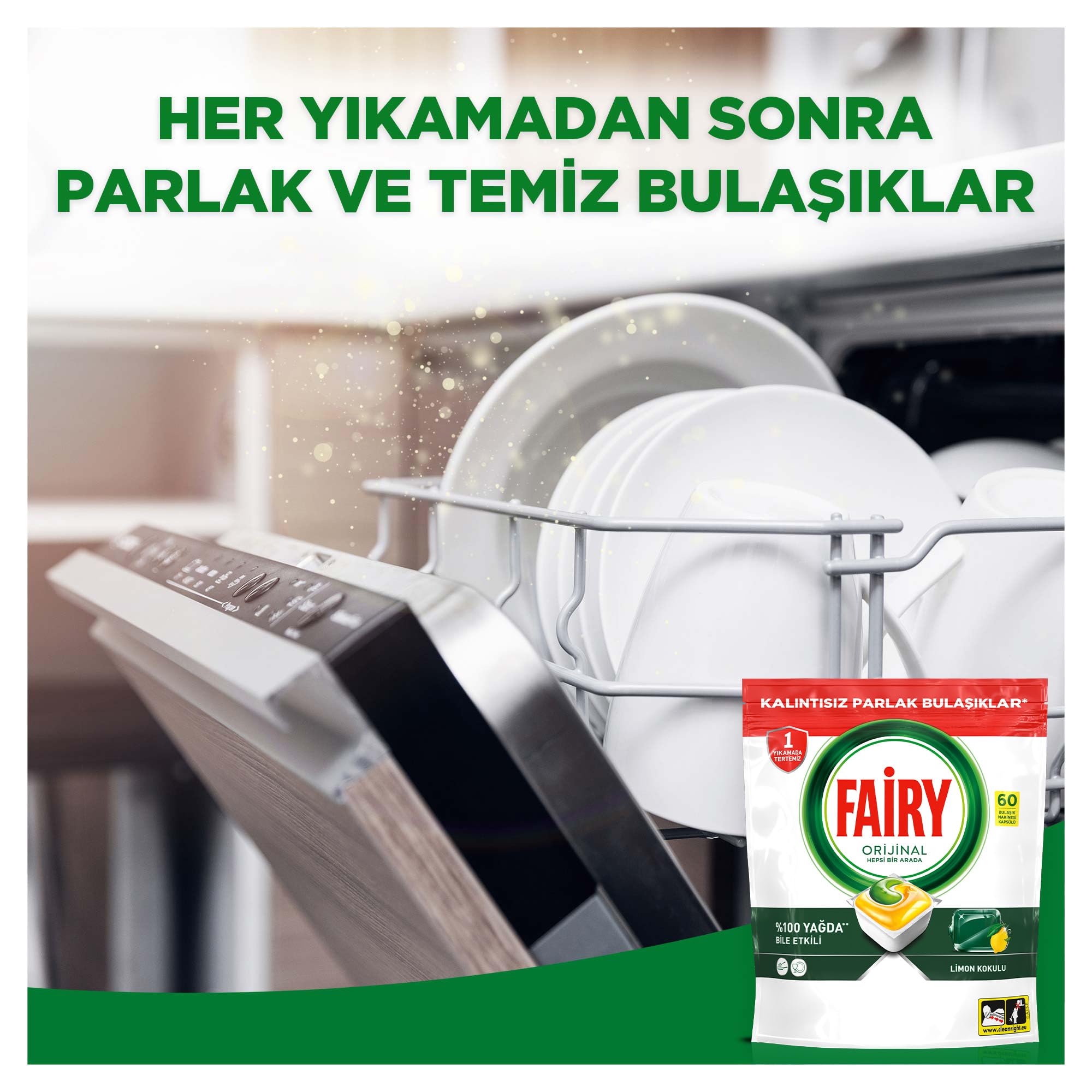 Fairy Hepsi Bir Arada Bulaşık Makinesi Deterjanı Kapsülü/Tableti 60 Yıkama Limon Kokulu