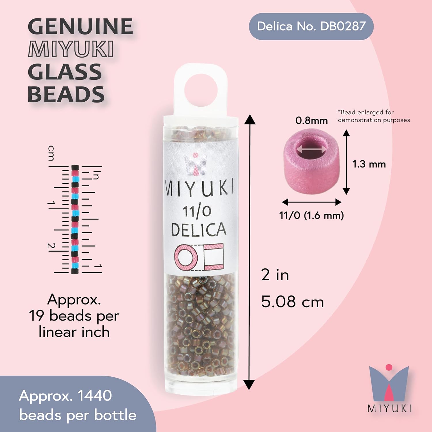 Miyuki Delica Seed Beads – Size 11/0 (1.6 mm), DB0287, Cinnamon-Lined Topaz Luster, 7.2 g, Approx. 1440 Beads, Made in Japan - Image 3