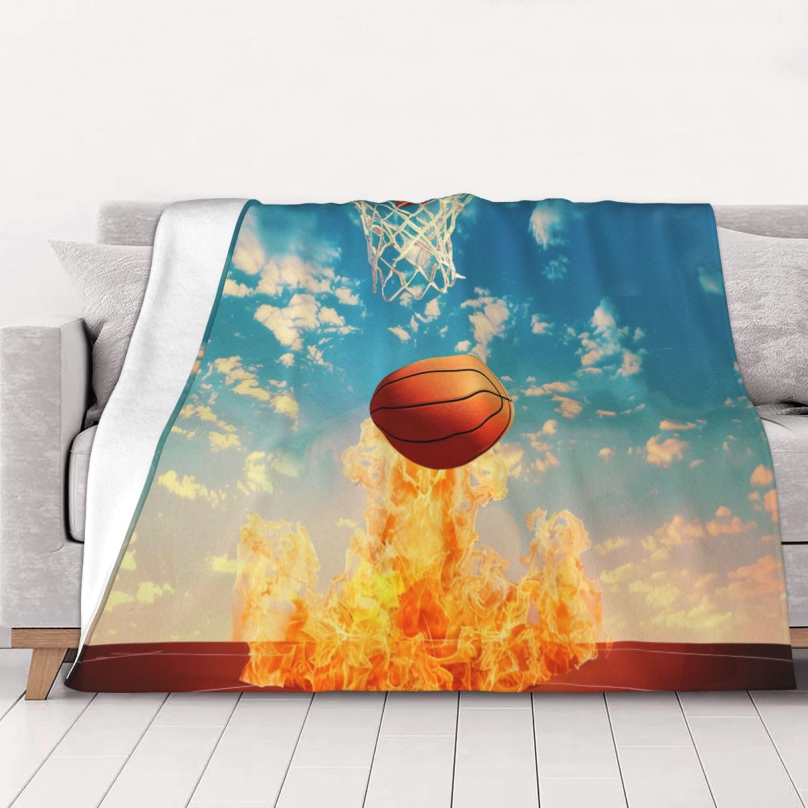 AUBKFELD Basketball Printed Flannel Blanket 200x150 CM, Soft & Warm Throw Blanket for Sofa/Couch/Bed/Car, Gifts for Audlts Women Men