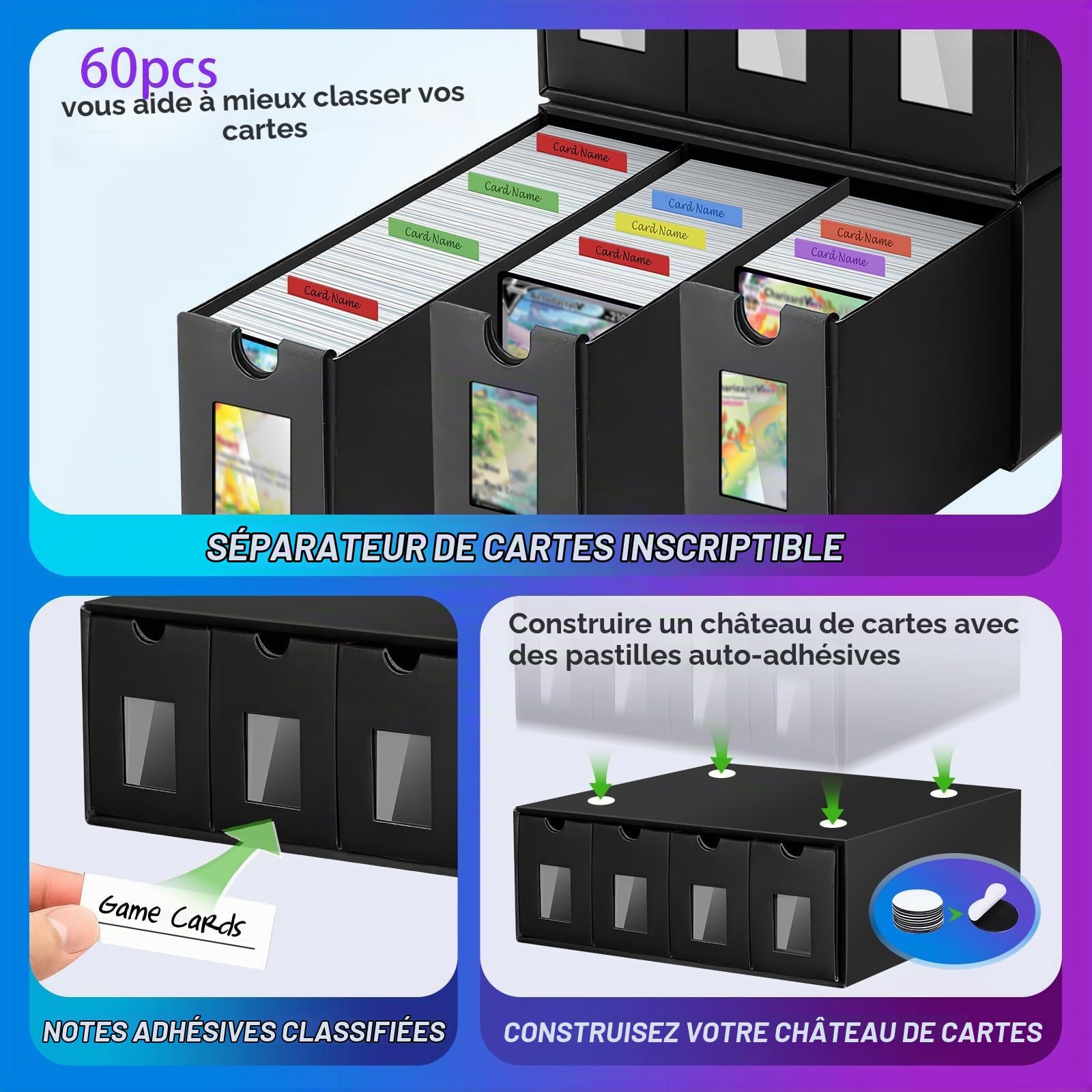 Boîte de Rangement pour Cartes à Collectionner 18000+ Cartes, Avec 60Pcs Séparateurs,Etiquettes et Ruban Adhésif,Boîte à Cartes pour cartes TCG, MTG, PTCG