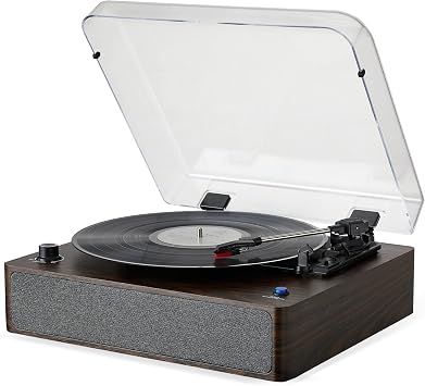 Vinyl Record Player, Bluetooth Turntable with Built-in Stereo Speakers, 3-Speed Belt-Drive Vintage Record Player with BT In/Out, Auto Stop, RCA Line-Out for Home Decor