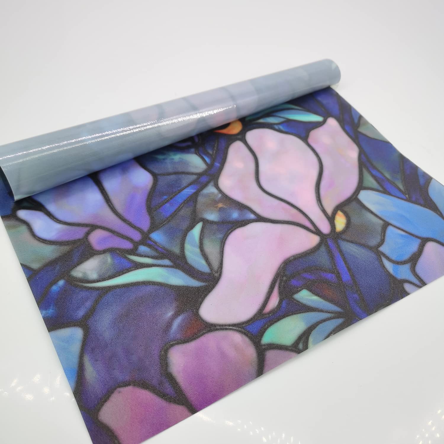 Funlife Fensterfolie Bunt - Blaue Magnolien Design, Selbsthaftend Ohne Kleber, 30x300cm