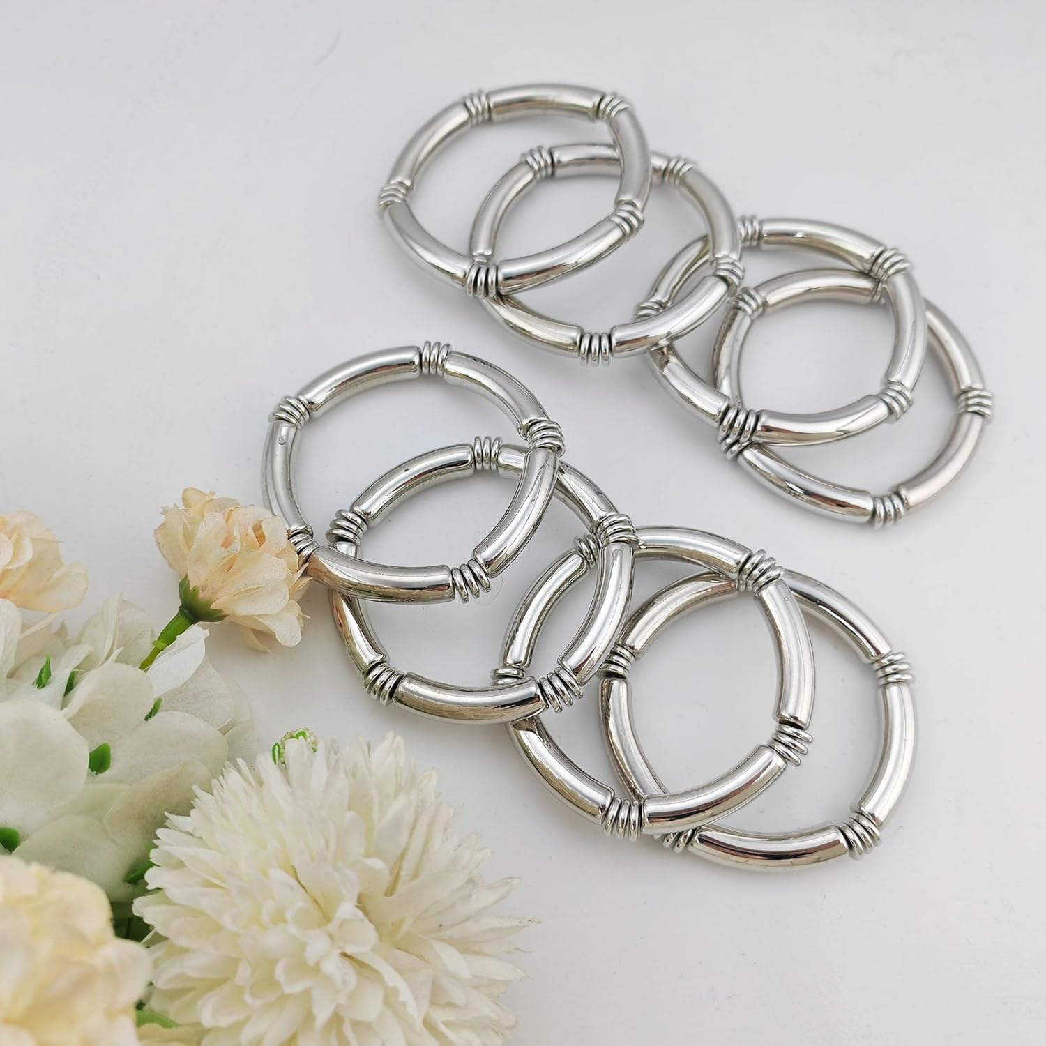 FUNOJOY 8PCS Gold Chunky Bangles Bracelets Set for Women, Stretch Open Cuff Stackable Layered Boho Bracelets, Bamboo Tube Bracelets Gift Jewelry - Image 4