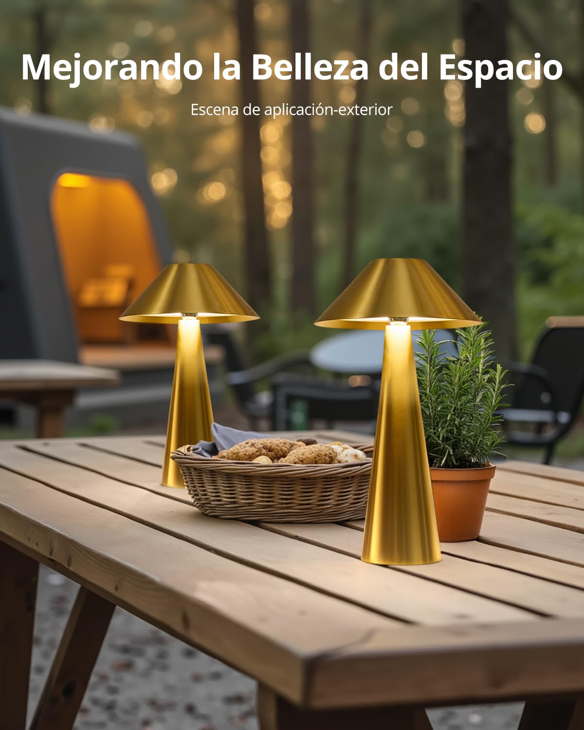 Bojim 2 Piezas Lamparas de Mesita de Noche Sin Cables LED Recargable Exterior Cabeza Giratoria, Lámpara Luz Tactil Table de Bateria Candeeiro Lamps para Exterior Portatil Interior IP54 Metal Dorado
