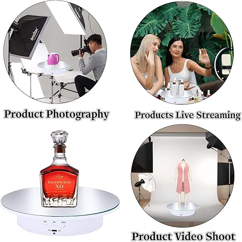 Miniatura 21 de JAYEGT Soporte de exhibición giratorio motorizado, carga de 7.87 pulgadas/17.6 libras, tocadiscos giratorios eléctricos de 360 grados para productos