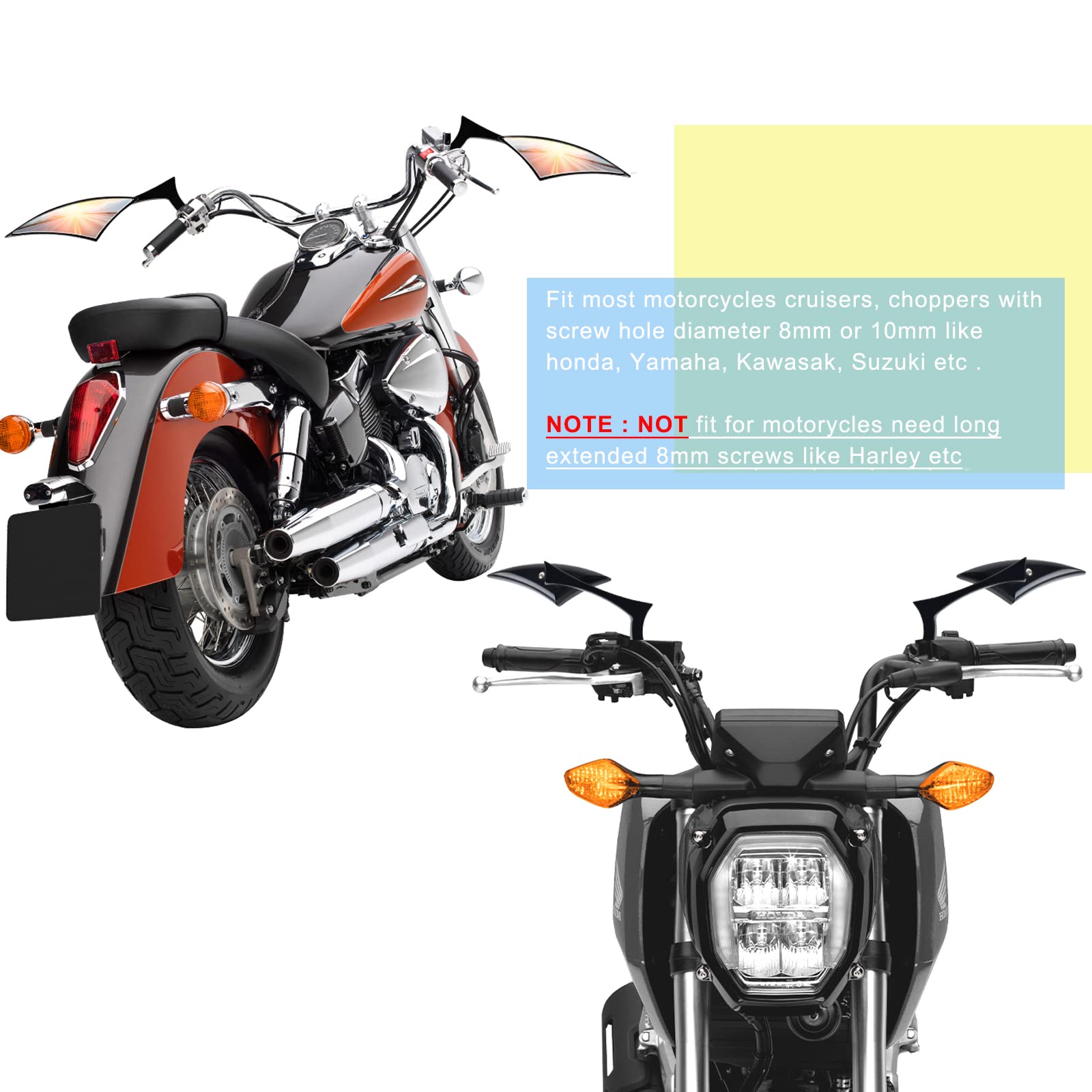 Espejos laterales retrovisores de motocicleta de hoja negra, espejos convexos laterales de motocicleta aptos para Harley Cruiser Chopper Sportbike Dyna Softail Street Bike Scooter Dirt Bike 5