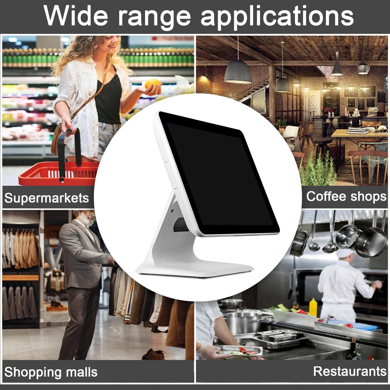 Terminale POS for ristoranti registratore di cassa nero con touch screen da 15 pollici for ufficio POS for ristoranti(White)