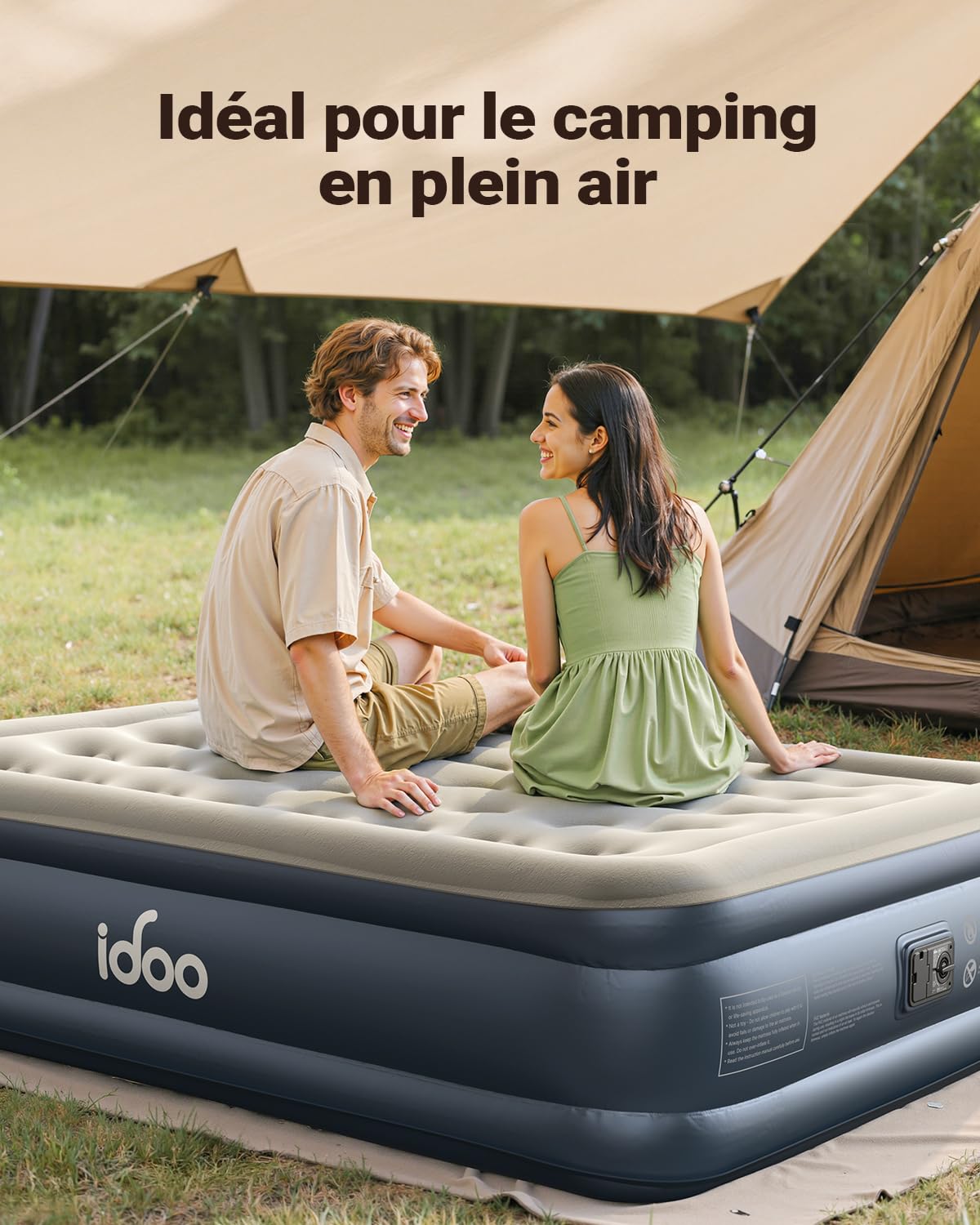 iDOO Matelas Gonflable 2 Personnes avec Pompe intégrée, Auto-gonflage/dégonflage en 3 Minutes, Lit Gonflable avec revêtement Confortable,Idéal en Camping 152 x 203 x 46 cm 295kg Max