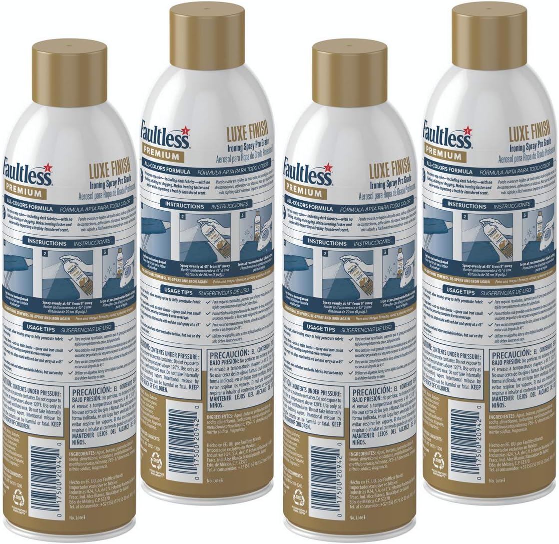 Faultless Premium Luxe Spray Starch (20 Oz, 4 Pack) Spray Starch for Ironing that Makes Your Clothes New Again, Use as a Spray on Starch that Reduces Ironing Time with No Flaking, Sticking or Clogging