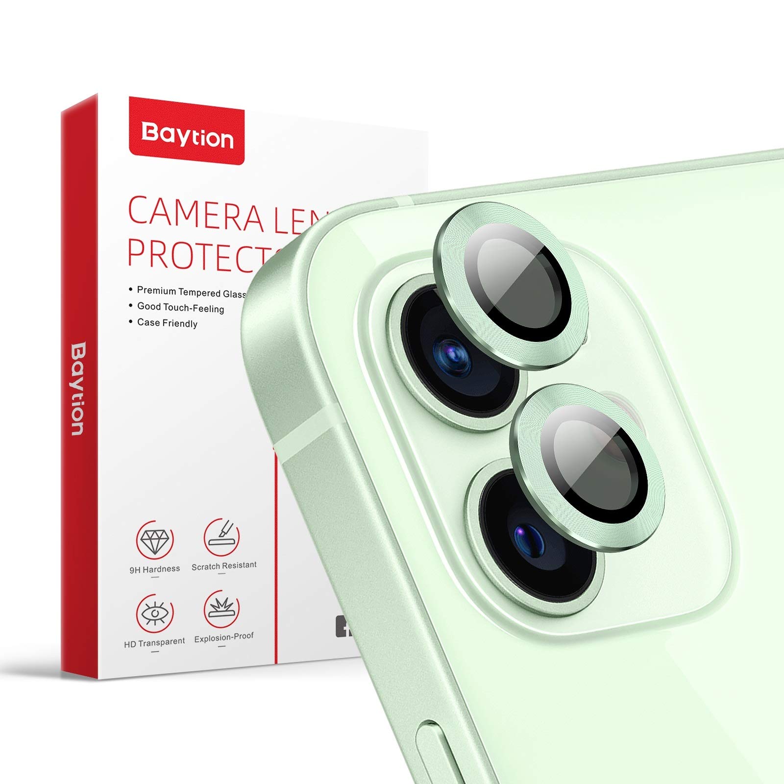 Baytionfor iPhone 12 / Mini Camera Lens Protector, Premium HD Tempered Glass Aluminum Alloy Lens Screen Stiker Cover Film [9H Hardness] [Scratch Resistance]-Green
