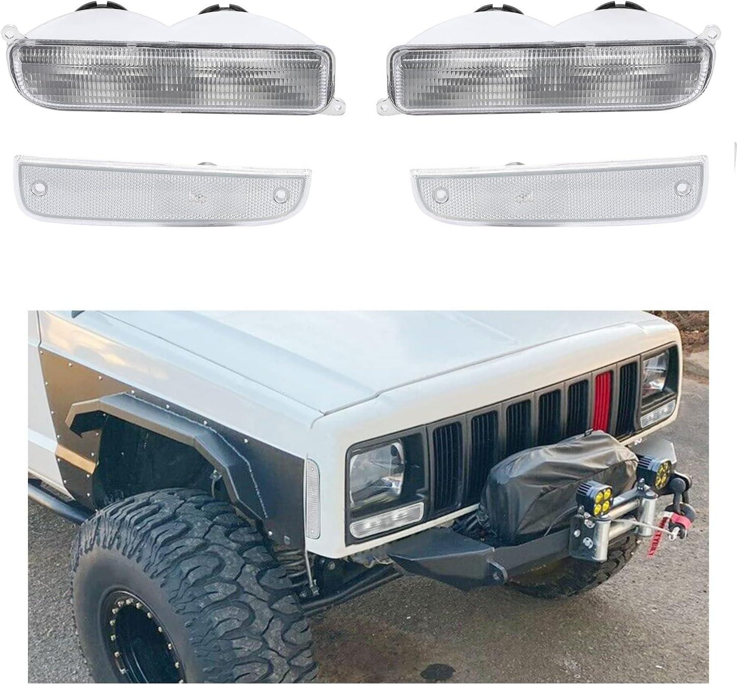 ECOTRIC Corner Lights+Signal Lights Compatible with 1997-2001 Jeep Cherokee XJ Chassis Only Clear Corner Lights&Bumper Signal Lights 4Pcs