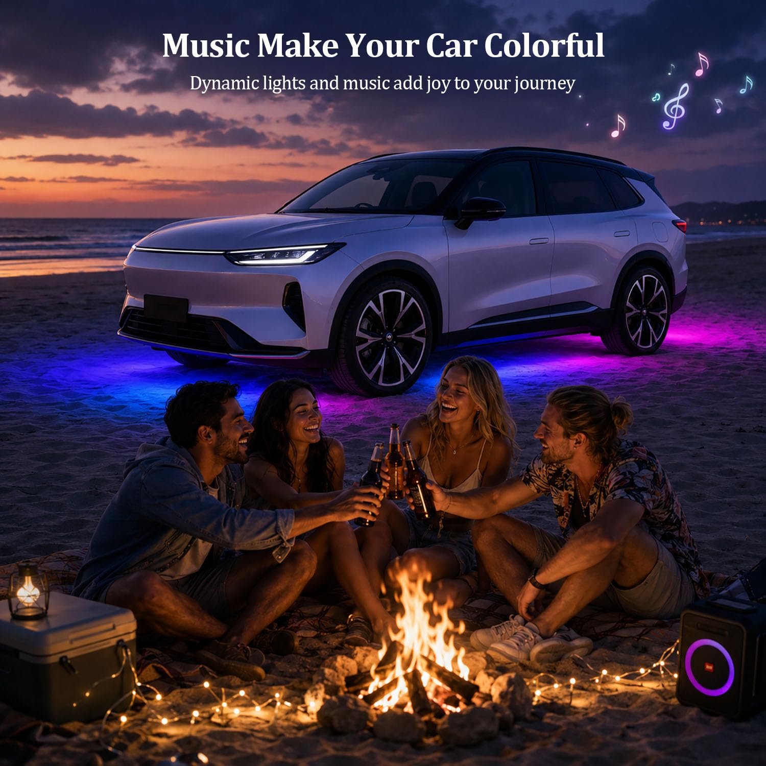 4 Stück Unterbeleuchtung für Auto, Autounterlicht RGB Streifenlichter mit App Steuerung, Musiksynchronisierung und Multi-Mode, Auto Underglow Kit, DC 12 V