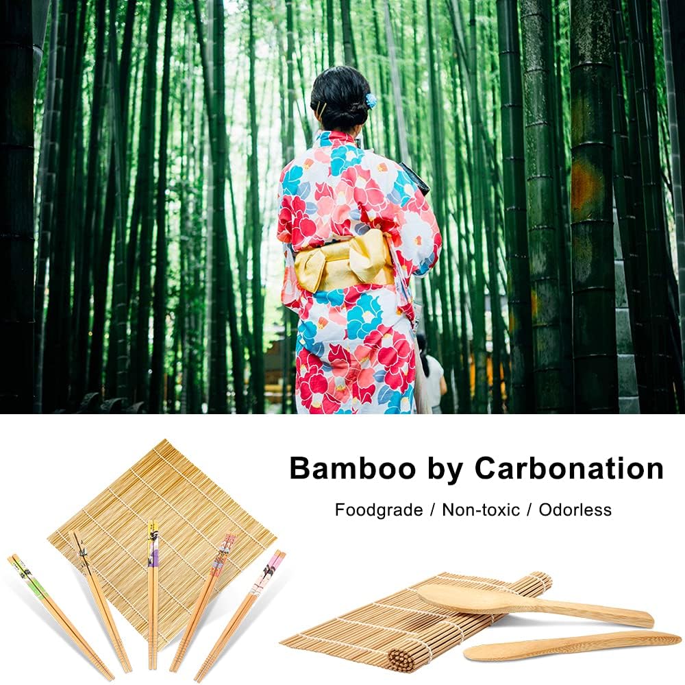 Frее Shірріng 🛒 Sushi Making Kit - Original Bamboo Kit with Sushi Chef Knife, 2 Rolling Mats, Rice Spreader & Paddle, 5 Pairs Chopsticks, Storage Bag & Beginner Guide PDF for DIY at Home (Wave)